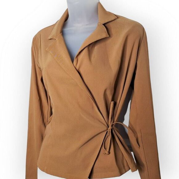 GAS Great American Sportswear Vintage 90s Women's Tie Front Blazer in Tan size 5 - Picture 3 of 6